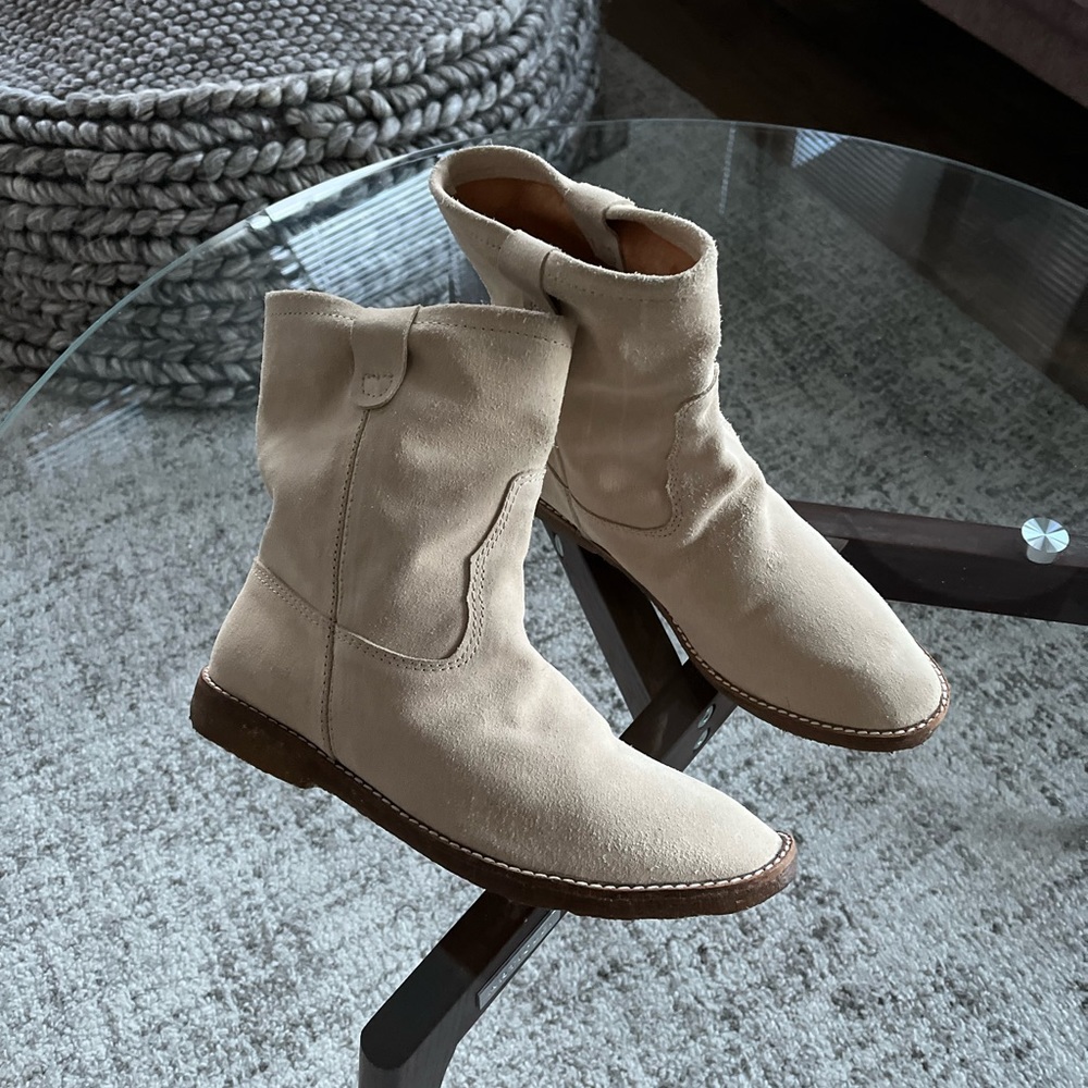 Isabel Marant Crisi Suede Ankle Boots Beige Tan Authentic Pull-On Sz 37